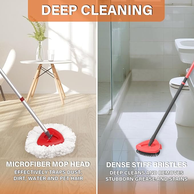 Fatmass Spin Mop Head Replacement for O Cedar EasyWring 1-Tank System, 2 Mop Replace Heads + 1 Upgrade Scrubber Brush, 100% Microfiber Mop Refills Deep Cleaning Machine Washable
