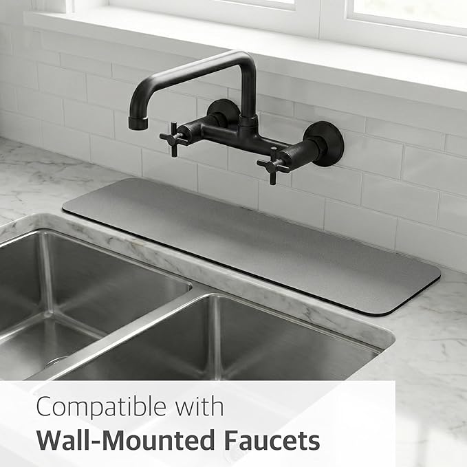 Customizable Faucet Mat for Kitchen Sink: 24" L x 4" W Grey Bathroom Counter Protector - Cuttable to Fit 2, 3 Hole & Oval Rectangle Square Faucet - Splash Guard for Irregular Sink with Soap Dispenser