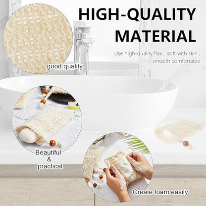 Cunhill 40 Pack Soap Saver Bag Exfoliating Soap Pouch with Drawstring Bar Wooden Bead Foaming and Drying Exfoliating Net for Bath and Shower (3.5x5.5 Inch)