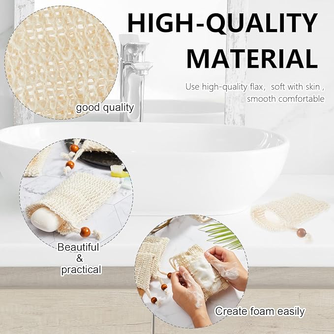 Cunhill 60 Pack Soap Saver Bag Exfoliating Soap Pouch with Drawstring Bar Wooden Bead Foaming and Drying Exfoliating Net for Bath and Shower (3.5x5.5 Inch)