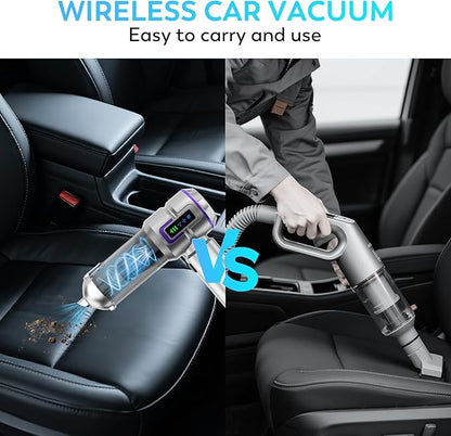 Car Vacuum Cleaner Cordless, 22000PA High Power Portable Handheld Vacuum & Compressed Air Duster, Mini Vacuum with LED Display, 3 Modes Brushless Motor for Car, Home, Office, Camping