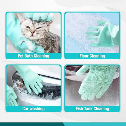 Silicone Scrubbing Gloves 12" Set of 3 Pairs for Kitchen, Bathroom, pet, Car Wash, Cleaning, Reusables