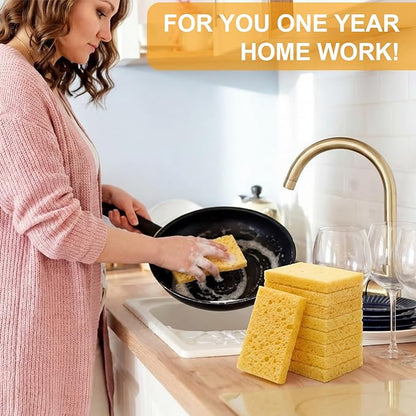 Zhengmy 48 Pieces Sponges Bulk Sponges Kitchen Compressed Sponge Natural Dish Sponge Compressed Wood Pulp Cleaning Without Scratching for Kitchen Bathroom, 3.9 x 2.4 x 0.12 Inch (Yellow)