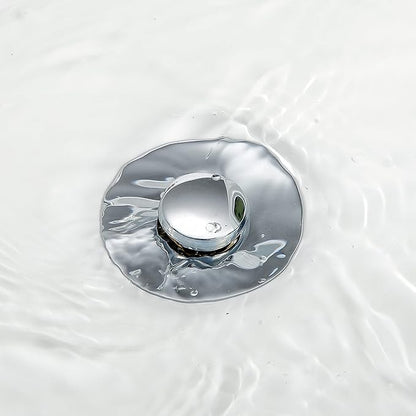 Universal Bathroom Sink Stopper - Stainless Steel Bounce Drain Filter, Pop Up Drain Stopper, Bullet Core Push Type Sink Stopper for Wash Basin, Sink Drain Plug with Anti-Clogging Strainer, Chrome