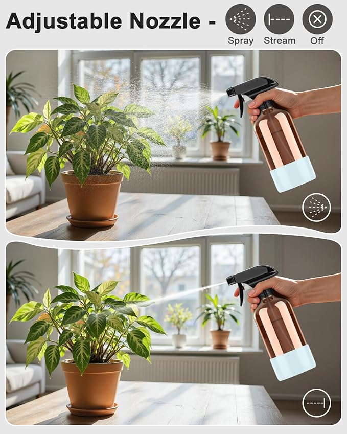 Bontip Amber Glass Spray Bottle with Silicone Sleeve Protection, 16 oz Refillable Spray Bottles for Cleaning Solutions, Plants, Aromatherapy, Facial Hydration (1, Blue, 16 oz)