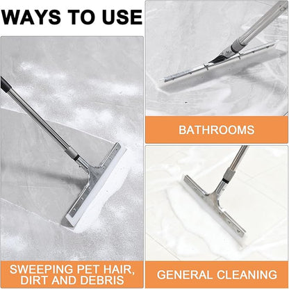 Floor Squeegee for Concrete Floor, 16" Large Heavy Duty Squeegee for Floor, Rubber Broom with 61" Long Handle - Ideal for Bathroom Tile, Garage Concrete, Deck, Shower Glass, Window Cleaning