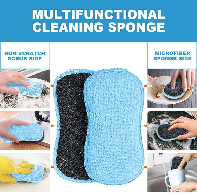 HOMEXCEL 12 Pack Multi-Purpose Scrub Sponges Kitchen, Dish Sponge, Non-Scratch Microfiber Sponge for Efficiently Cleaning Dishes, Pots, and Pans, Blue
