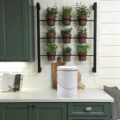 Compost Bin for Kitchen Counter, LALASTAR Small Metal Compost Bin Indoor Kitchen Sealed with Lid for Food Waste, Countertop Composter Container, White, 1 Gallon