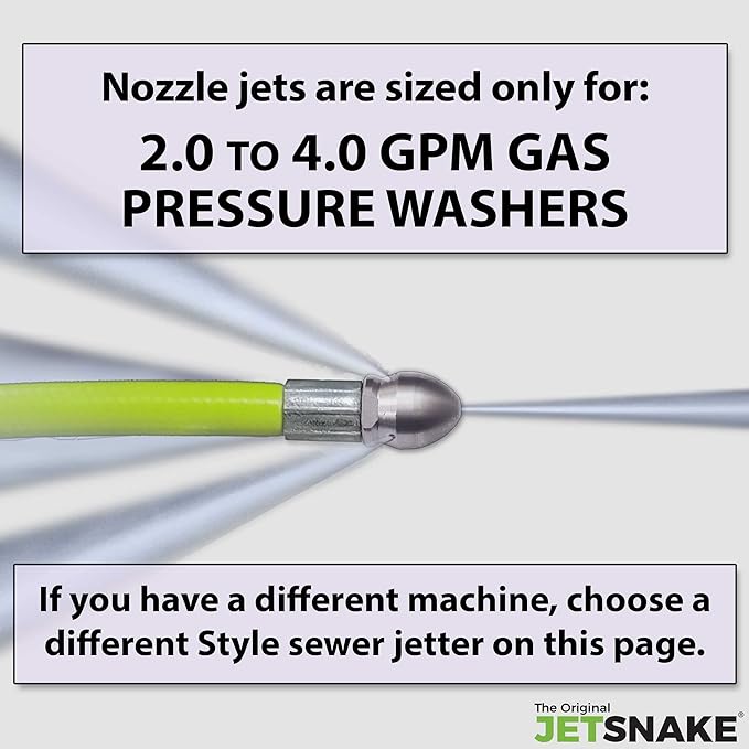 50 FT SEWER JETTER - Flexible Steel Braid - Complete and Ready to Use - For Your Gas Pressure Washer