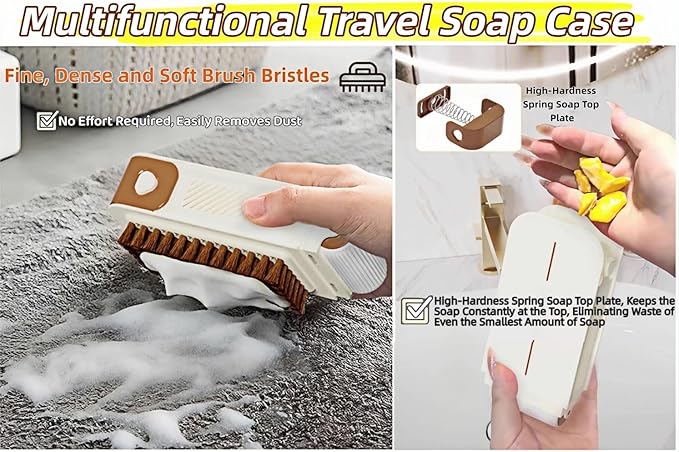 Travel Soap Case, 3-in-1 Leak Proof Soap Holder with Brush & Lathering Roller, Portable Container for Laundry & Shoe Washing, Ideal for Travel, Camping, Gym, Dorm (Multicolor)