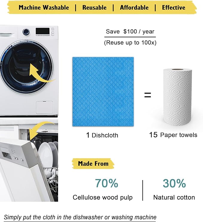 MoLKENE Swedish Dishcloths for Kitchen | 10 Pack Cellulose Sponge Dish Cloths Washable | Non-Scratch Reusable Towels Rags Ultra-Absorbent Cleaning Cloths Quick Drying