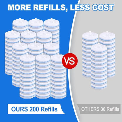 200 Count Disposable Toilet Brush,Toilet Cleaner Wand Refills Compatible with Most Toilet Brushes- No Falling Apart, Fresh Fragrance，4X Cleaning Power，Bathroom Cleaning.