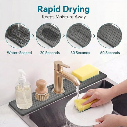 Stone Faucet Mat for Kitchen Sink-Diatomite Drying Stone Mat& Sink Protector,Quick Dry Water Absorbing Stone Tray ,Sink Splash Guard for Kitchen Counter & Bathroom Counter (Dark Grey, 23.6"X3.9")
