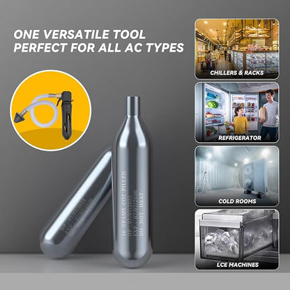 Drain Device, AC Drain Line Cleaner Device, AC Drains Line Unclogger Tool, with 6 Unthreaded CO2 Cartridges, with a Flexible Hose to Clear All HVAC Clogs,16 Gram Unthreaded CO2,Black