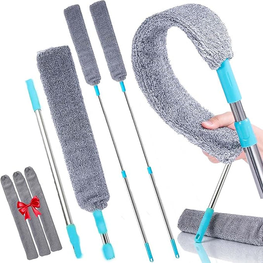 2026 New Retractable Gap Dust Cleaner with 3 Microfiber Dusting Cloths,Flat Duster,Extendable Under Furniture Duster Cleaning Tool,Reusable Washable Dusting Wand for Ceiling,Furniture (2SET)