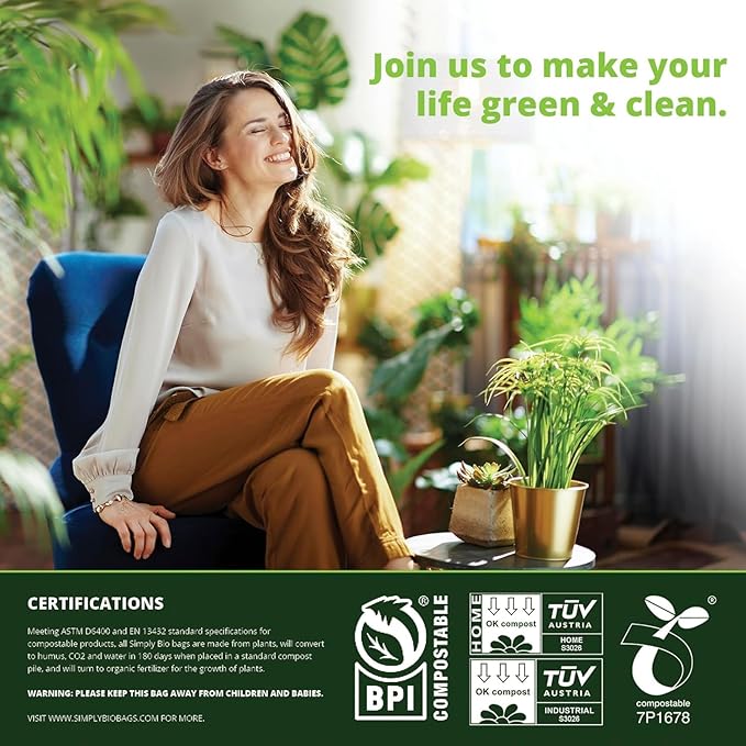 3 Gallon Compostable Trash Bags, Handle-Ties Food Waste Bags Thick 0.67 Mil, 11.36 Liter, 80 Bags, Small Kitchen Food Scrap Waste Bag, ASTM D6400, US BPI and OK Compost Home Certified