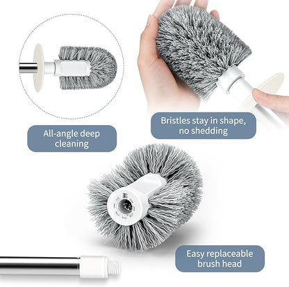 2 Pack Toilet Bowl Brush and Holder, Durable Toilet Scrubber Bristles, Long Stainless Steel Handle, Ceramic Texture Toilet Brush and Holder Set, Deep Cleaning Toilet Brush for Bathroom, Cream