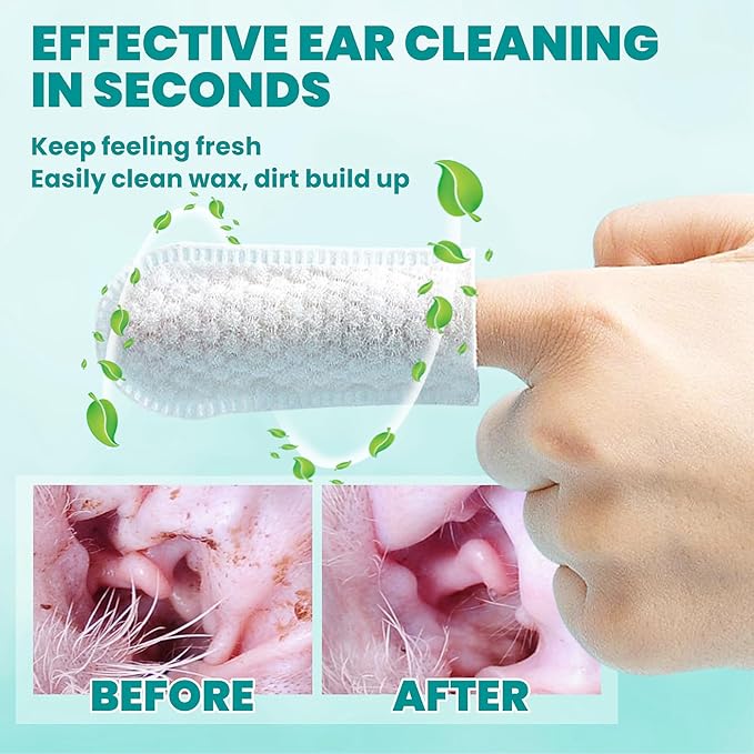 MEDUWEDU Ear Cleaner Finger Wipes 60 Counts, Dog Ear Cleaner, Grooming Kit Care for Dogs and Cats, Soft & Easy Otic Cleaning Pads, Remove Wax, Dirt & Stop Smelly, Itchy, Non-Irritating, Peach Scent