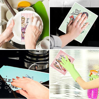Funny Swedish Dishcloths for Kitchen - 6PCS Humorous Housewife Swedish Cloths for Washing Dishes, Sarcastic Reusable Dish Towels, Washable Cleaning Sponge for Washing Dishes Party Home
