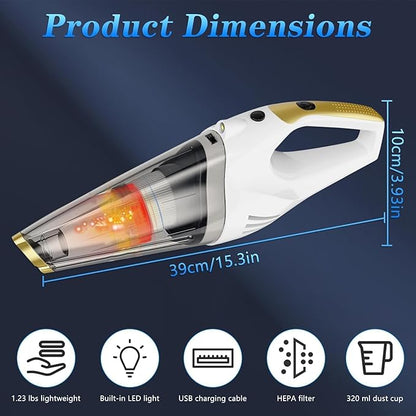 Handheld Vacuum Cordless, Dust Busters Cordless Rechargeable Car Vacuum with LED Light, Strong Suction with Filters, Vacuum Cleaner for Car, Handheld Vacuum for pet hair /Home/Office, Quick Clean