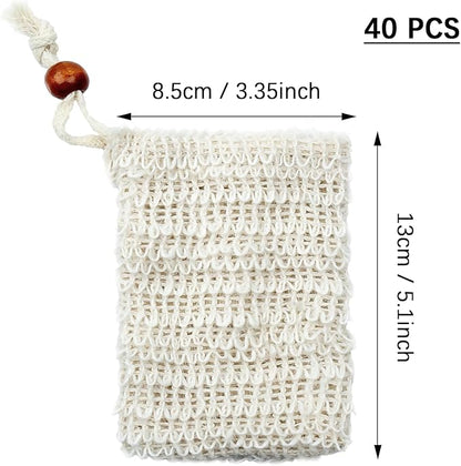 40 Soap Bags Mesh Exfoliating, 100% Natural Sisal Soap Pouch, Soap Savers for Shower Use Like Massaging and Scrubbing