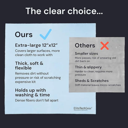 Elite Tech Gear Large Microfiber Cleaning Cloth (4-Pack) 12" x 12" - Glasses Cleaning Cloth for TV Screens, Camera Lenses and Tablets (Black)