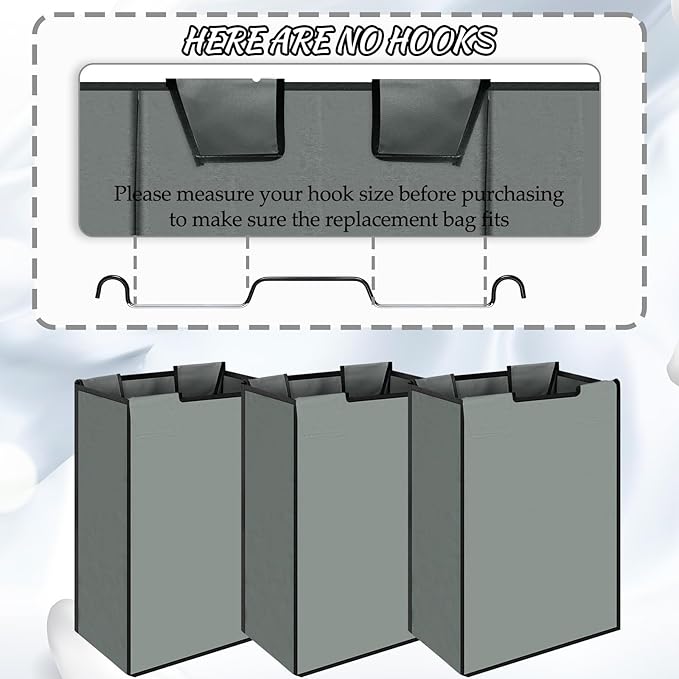 3 Pack Large Laundry Sorter Replacement Bags, Hamper Cart Removable Replacement, Laundry Storage Organizer-Replacement Bags, Gray, Square Shap(Dark Gray)