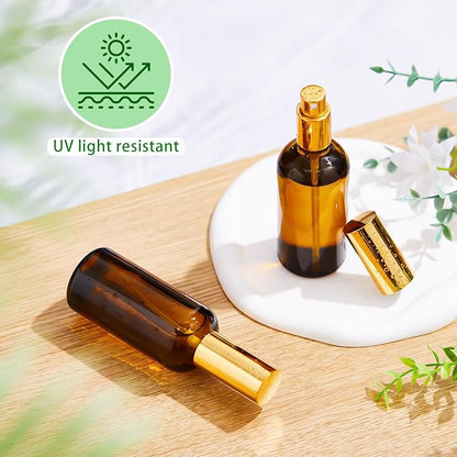 Tessco for you 20 Pcs Glass Spray Bottles Empty Perfume Atomizer Refillable Clear Decorative Empty Bottles with Fine Mist Sprayer Pump for Face Body Travel (Gold Brown,3.4 oz)