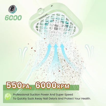 JODSONE 6000RPM Mini Nail Dust Collector Powerful Suction Portable PocketSized Nail Salon with 30 Filters Green