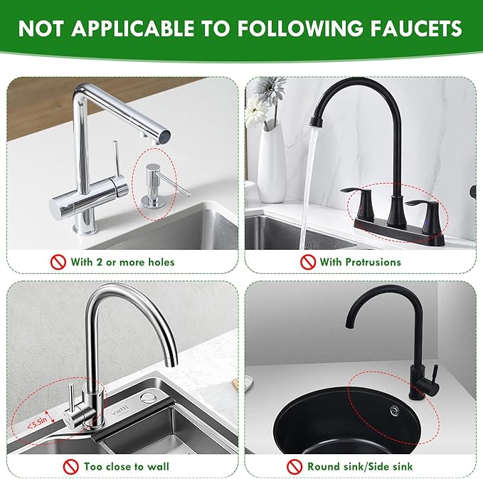 17” x 5.5” Silicone Faucet Handle Drip Catcher Tray Mat, Silicone Faucet Mat Dish Soap Sponge Holder for Kitchen Sink, Drying Mat for Kitchen Counter Bathroom Kitchen Sink Splash Guard - Black