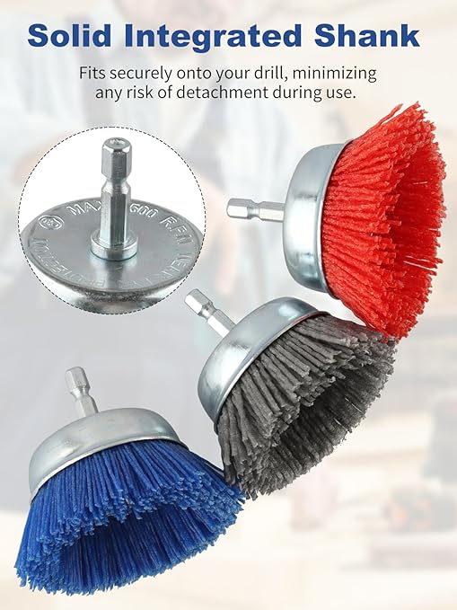 Rocaris 6 Pack Nylon Filament Abrasive Cup Brush Set with 1/4 Inch Hex Shank, for Removal of Rust/Corrosion/Paint - 80 Grit, 120 Grit, 240 Grit
