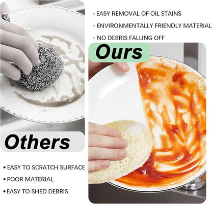 Natural Loofah Dish Sponge, Natural Kitchen Biodegradable Compostable Cellulose Loofah Scrub Sponge, Dual Sided Reusable Non Scratch Cleaning Sponge for Cleaning Kitchen, Bathroom, Household, 3 Pcs