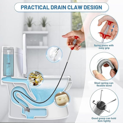 118 Inch Drain Snake, Drain Clog Remover Flexible Grabber Claw Pick Up Reacher for Toilet Sewer Shower Kitchen Bathroom Tub Drain Cleaner