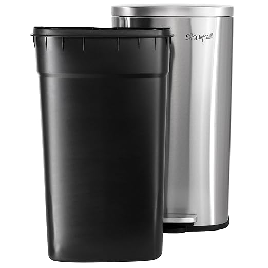 Elama 2 Piece 8 Gallon 30 Liter Rectangular Stainless Steel Twin Step Trash Bins with Slow Close Mechanism in Matte Silver