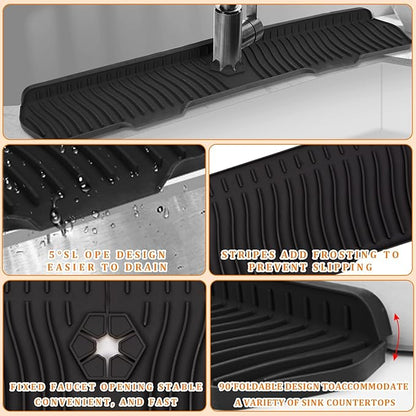 30 Inch Sink Splash Guard,Longer Silicone Sink Mat for Kitchen Bathroom,Kitchen Faucet,Silicone Sink Faucet Mat Splash Guard, Drip Protector Splash Countertop (Black)