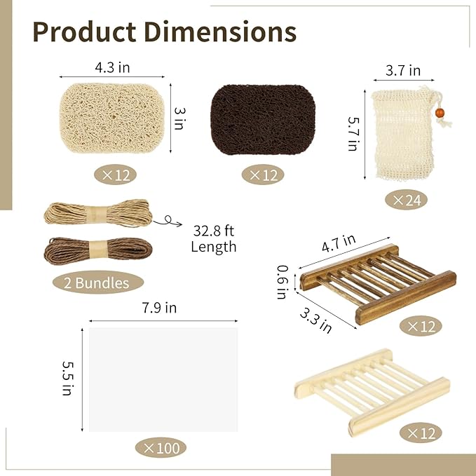 72 Pcs Soap Saver Set, Includes Wooden Soap Holders, Soap Saver Pads, Soap Bags, Paper Ropes, and Clear Packing Bags, Soap Accessories Set for Bathroom, Shower