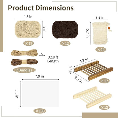 72 Pcs Soap Saver Set, Includes Wooden Soap Holders, Soap Saver Pads, Soap Bags, Paper Ropes, and Clear Packing Bags, Soap Accessories Set for Bathroom, Shower