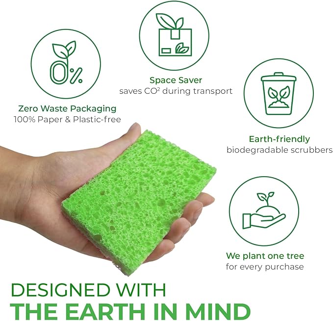 AIRNEX Compressed Cellulose Sponges - 16 Pack Natural Pop Up Dish Sponge for Kitchen - Compostable Plant-Based Cleaning Sponges Bulk – Non Scratch Natural Sponge for Dishes & Household Cleaning