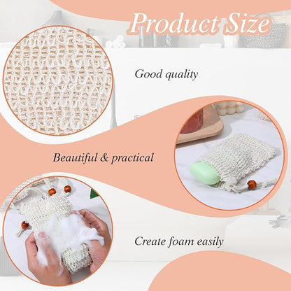 COMNICO 100 Pcs Soap Exfoliating Bag, Natural Sisal Soap Saver Bag Hand Made Pouch with Drawstring Mesh Net Drying Soaps Holder for Bath and Shower