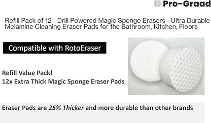Refill Pack of 12 Drill Powered XL 4.5” Magic Sponge Erasers | Compatible with RotoEraser | 25% Thicker Ultra Durable Melamine Cleaning Eraser Pads for Bathroom Kitchen Floors Round 4.5" x 1.25" Thick