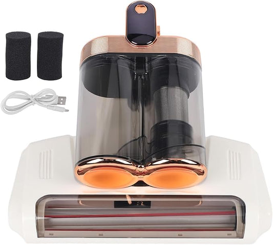 HEEPDD Handheld Mattress Vacuum Cleaner, Cordless, 13000Pa Strong Suction, White Gold, 520ml Dustbin with UV Light for Bed Sofa Carpet Pet Hair