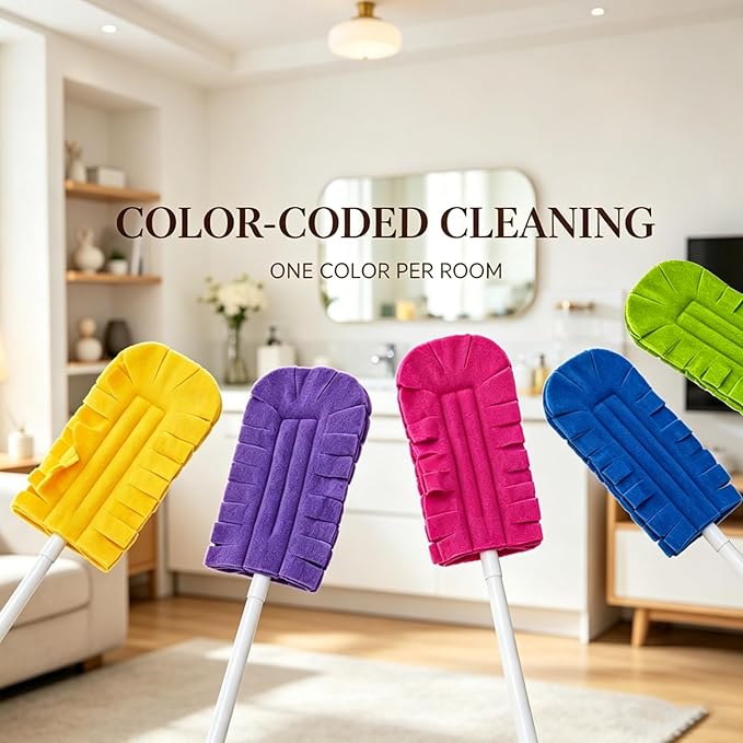 10 Pack Duster Refills Reusable Fleece Cleaning Pads with 2 Dusting Wand, Washable Multi Surface Refill Tools for Home, Blinds, Car, Pet, Furniture, Fans