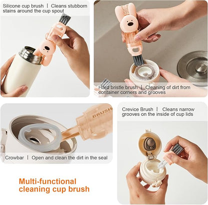 4 in 1 Cup Lid Cleaning Brush, 3 in 1 Bottle Brush, Cup Crevice Cleaning Tools, Easy to Clean and Storage, ABS+Silicone Cup Lid Gap Cleaner, Portable Multifunctional Bottle Cleaning Brush (3Pcs)