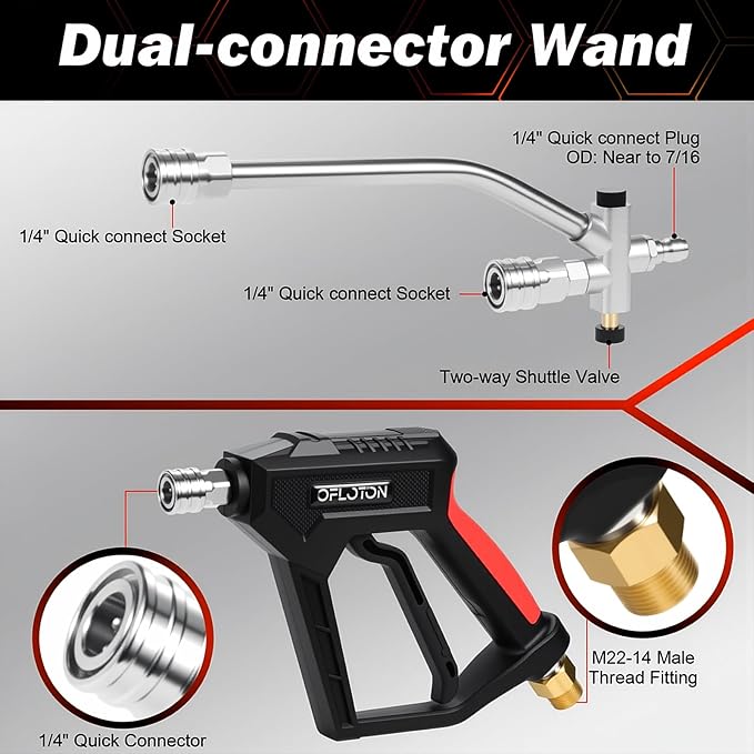 Pressure Washer Foam Gun & Dual Connector Accessory, Short Power Washer Gun & Foam Cannon & Double Tip Attachment Car Wash Kit, 1/4" Quick Connector, M22 Male Inlet, 4000 PSI Foam Sprayer