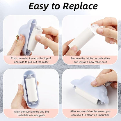 Cloud Mini Lint Roller Travel Size,Reusable Mini Travel Sticky Roller Include 4 Refillable Rollers,Portable Lint Roller Dog and Cat Pet Hair Remover for Clothes, Furniture(Blue)