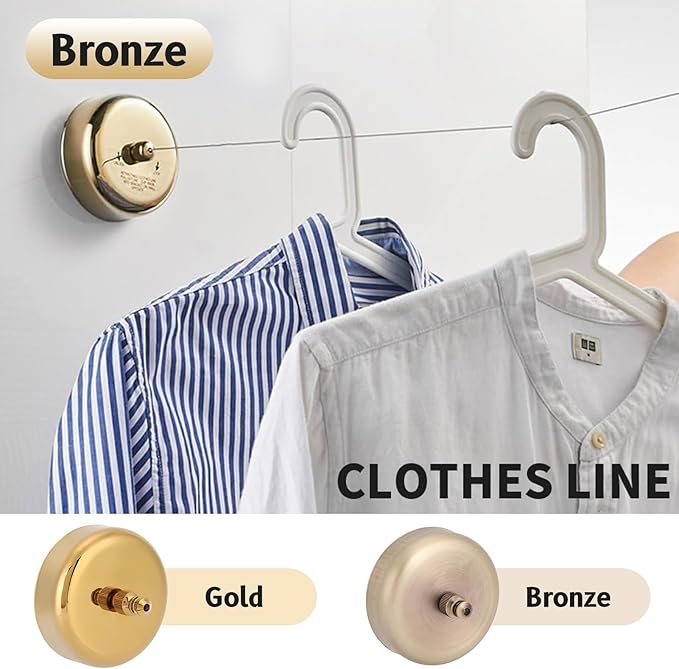 Retractable Clothesline, 304 Stainless Steel Retractable Laundry Line Indoor Heavy Duty Shower Clothesline Clothes Line Wall Mounted Retractable Laundry Line Laundry Accessories(Bronze)