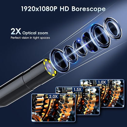 SKYBASIC Industrial Endoscope Borescope Camera with Light, 4.3'' HD Digital Handheld Waterproof Sewer Tools Snake Inspection Camera with 8 LED Lights 32.8FT Semi-Rigid Cable, Cool Gift Gadgets for Men
