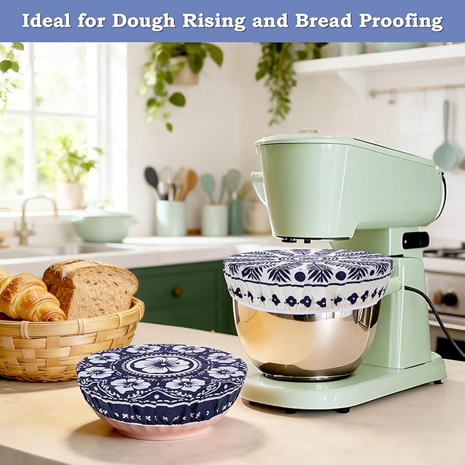 2 Large Reusable Beeswax Bowl Covers for Bread Proofing, 10/12 Inch Elastic Beeswax Wraps Cotton Cloth Sourdough Bowl Covers for Proofing Baskets, Mixer Bowls, Food Storage Containers