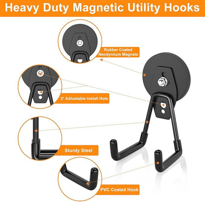 ENUODA Strong Magnetic Hooks Large Rare Earth Magnet Hooks Heavy Duty Utility Magnetic Tool Holder for Garage Organization, Van, Barn, to Hang Bag, Coat, Power Tool, Toolbox, Shovel, Broom,6 Pack