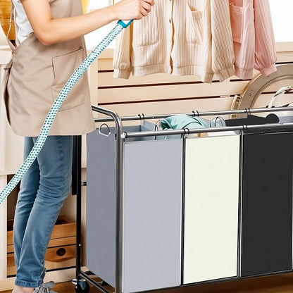 3 Pack Large Laundry Sorter Replacement Bags, Hamper Cart Removable Replacement, Laundry Storage Organizer-Replacement Bags, Gray, Beige, Black, Square Shap